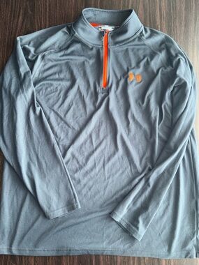 Under Armour Blue-Gray Quarter-Zip Pullover with Orange Logo